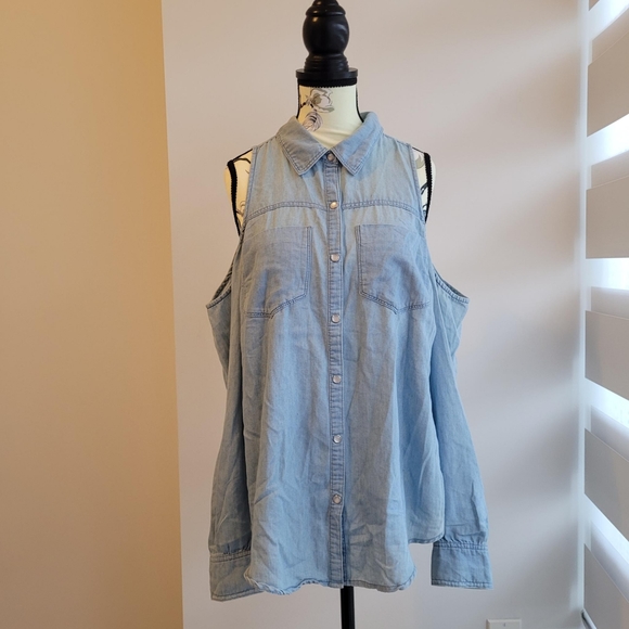 Forever 21 Premium Denim Off shoulder Shirt - Picture 1 of 8
